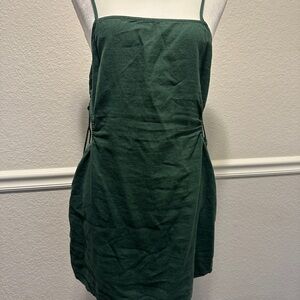 Aerie Linen Cut off side Mini Dress Forest Green Size M